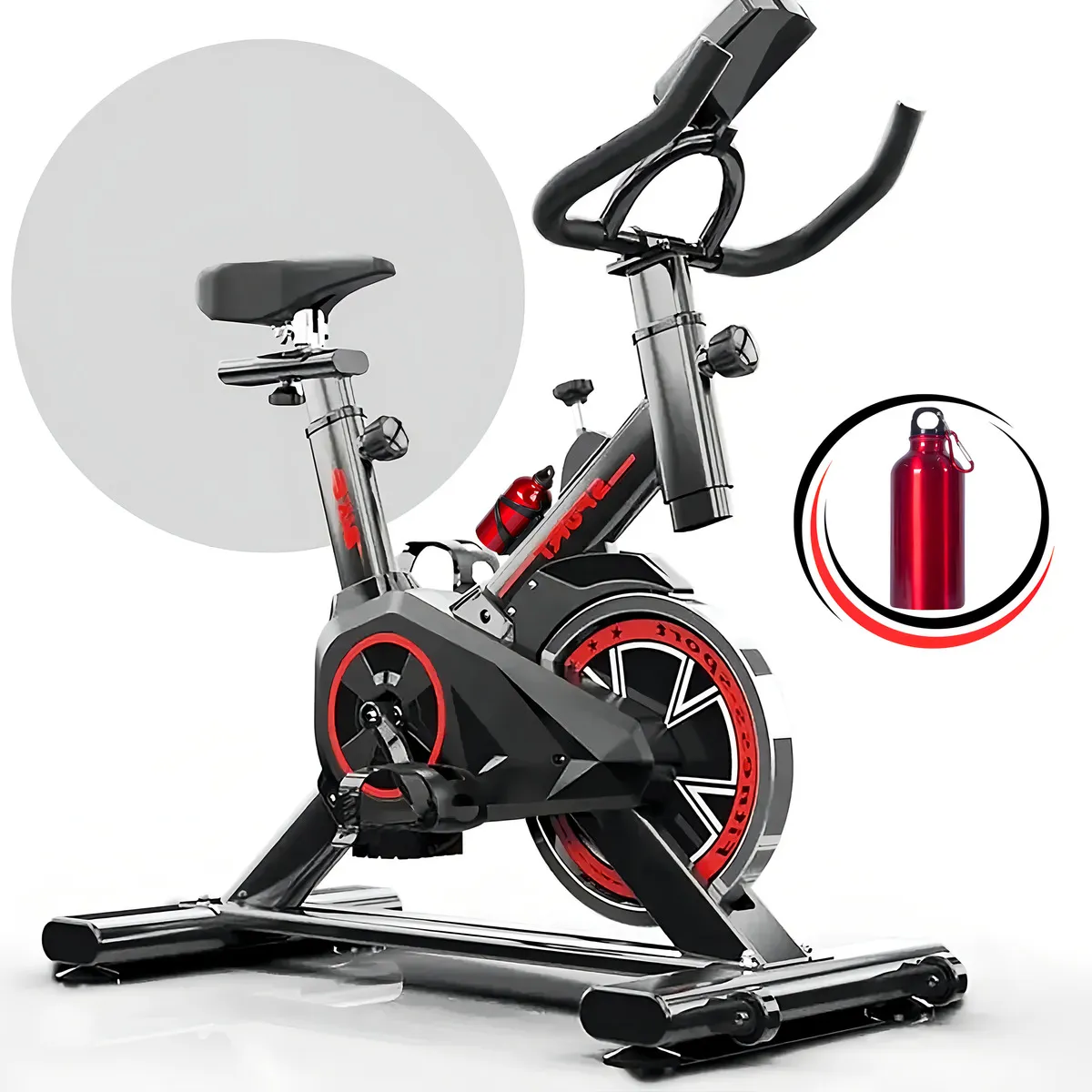 Bicicleta Ergométrica Fitness para Cardio e Musculação com base Cor Preto e Vermelho Epsilon Marca Redfin 8kg Inercia   -   R$ 749,00