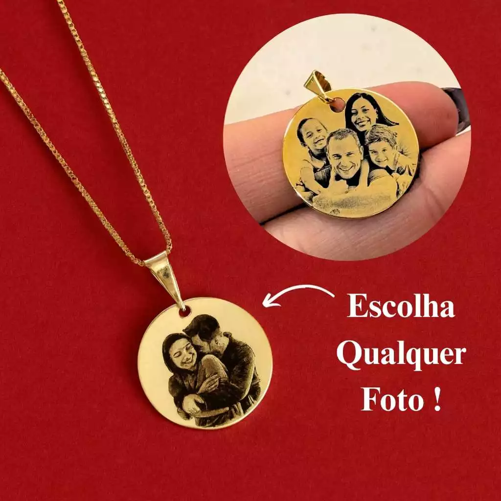 SEMI JOIA ] Colar Personalizado Feminino 17mm Foto Gravação (45cm) Banhado a Ouro 18k  -  46,55