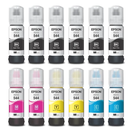 KIT 12 REFIL TINTA DE USO EPSON T544 L3150 L3250 L3110 L3210 BMCY LACRADA!!!   -   138,50