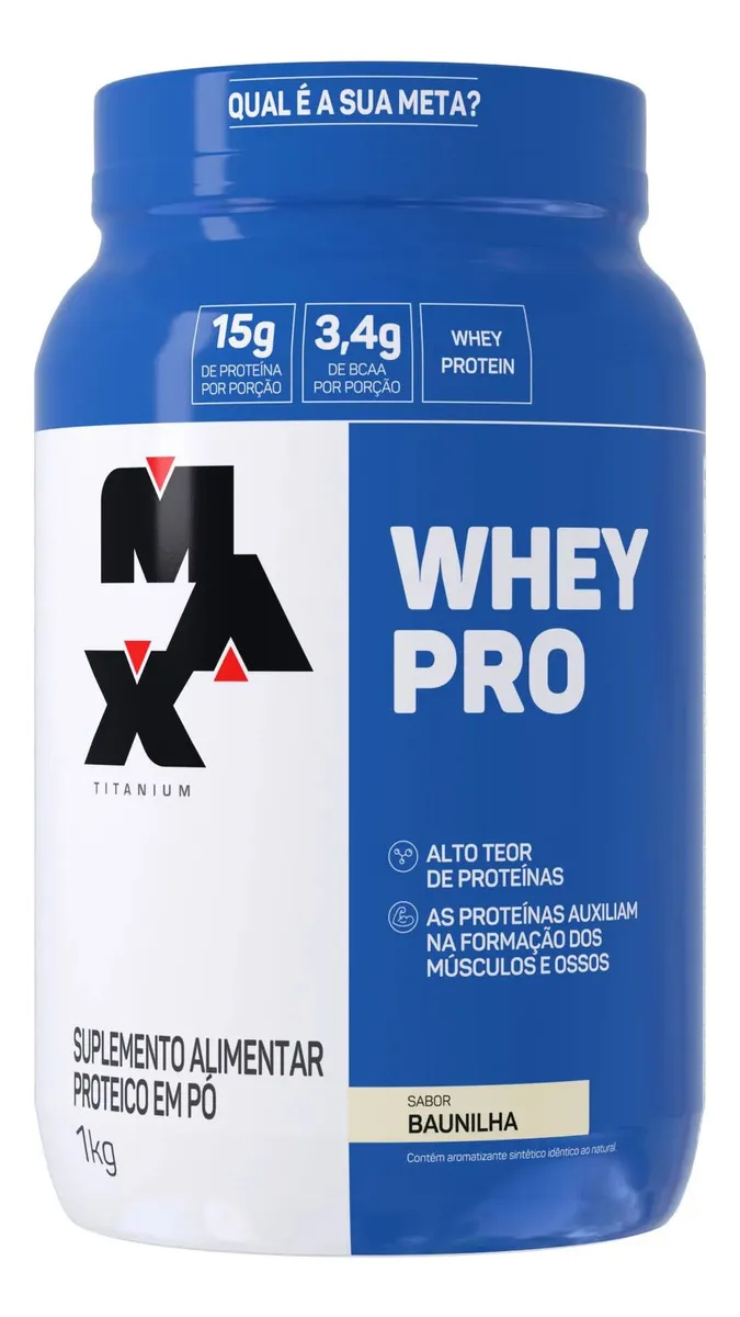 Whey Pro Baunilha Max Titanium Protein Pro Com Bcaa E Aminoácidos 1kg Sabor Baunilha/Chocolate/Morango   -  R$ 87,99