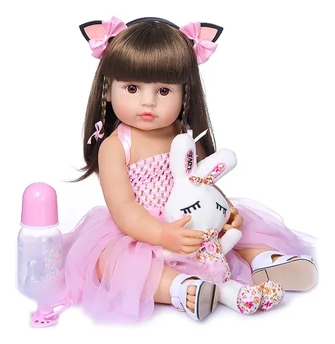 Brastoy Bonecas Bebe Reborn Menina 100% Silicone 55 Cm   -   R$ 183,40