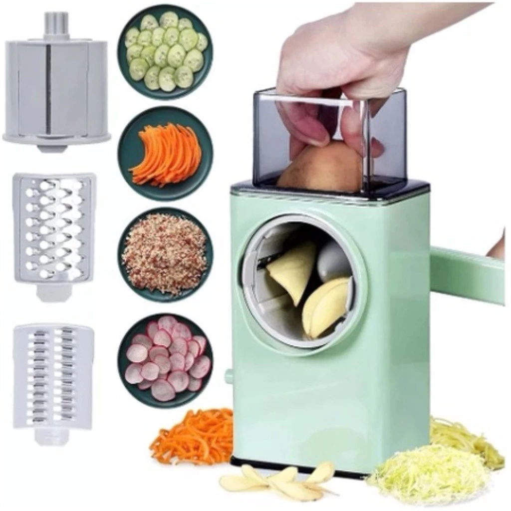 Ralador de Queijo Fatiador Legumes Cortador Vegetais Manual 3 em 1 Multiuso Cozinha Giratorio Manivela   -   38,90