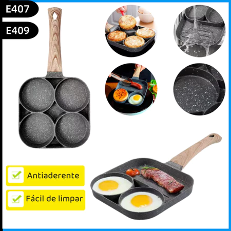 Frigideira Multifuncional Antiaderente 4 em 1 Ovos Hambúrguer Omelete Com Alça De Madeira  -  39,99
